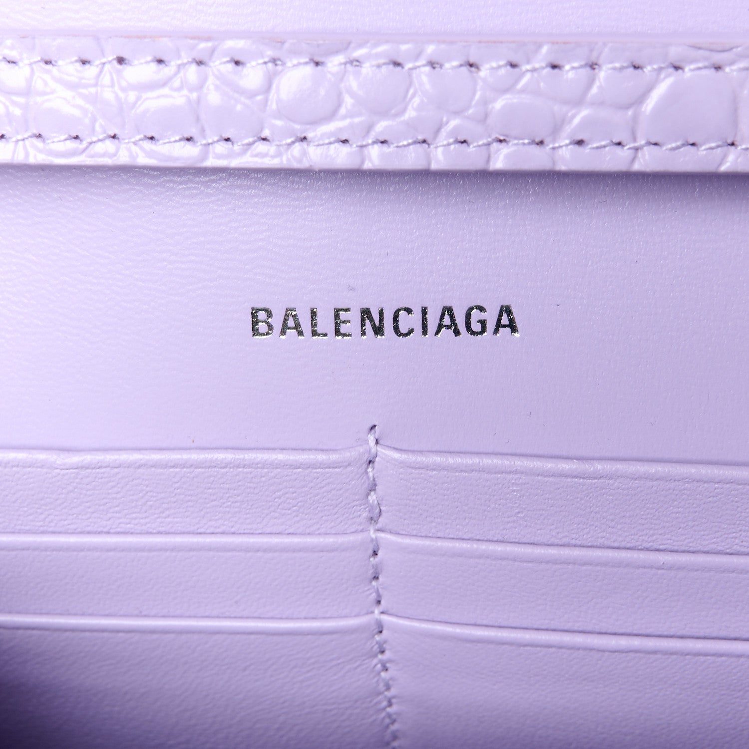 Balenciaga Shiny Calfskin Crocodile Embossed Hourglass Chain Bag Lilac 6 of 11