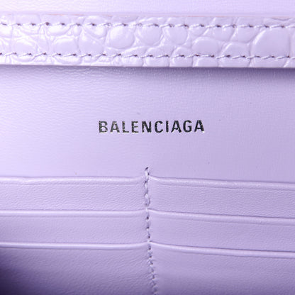 Balenciaga Shiny Calfskin Crocodile Embossed Hourglass Chain Bag Lilac 6 of 11