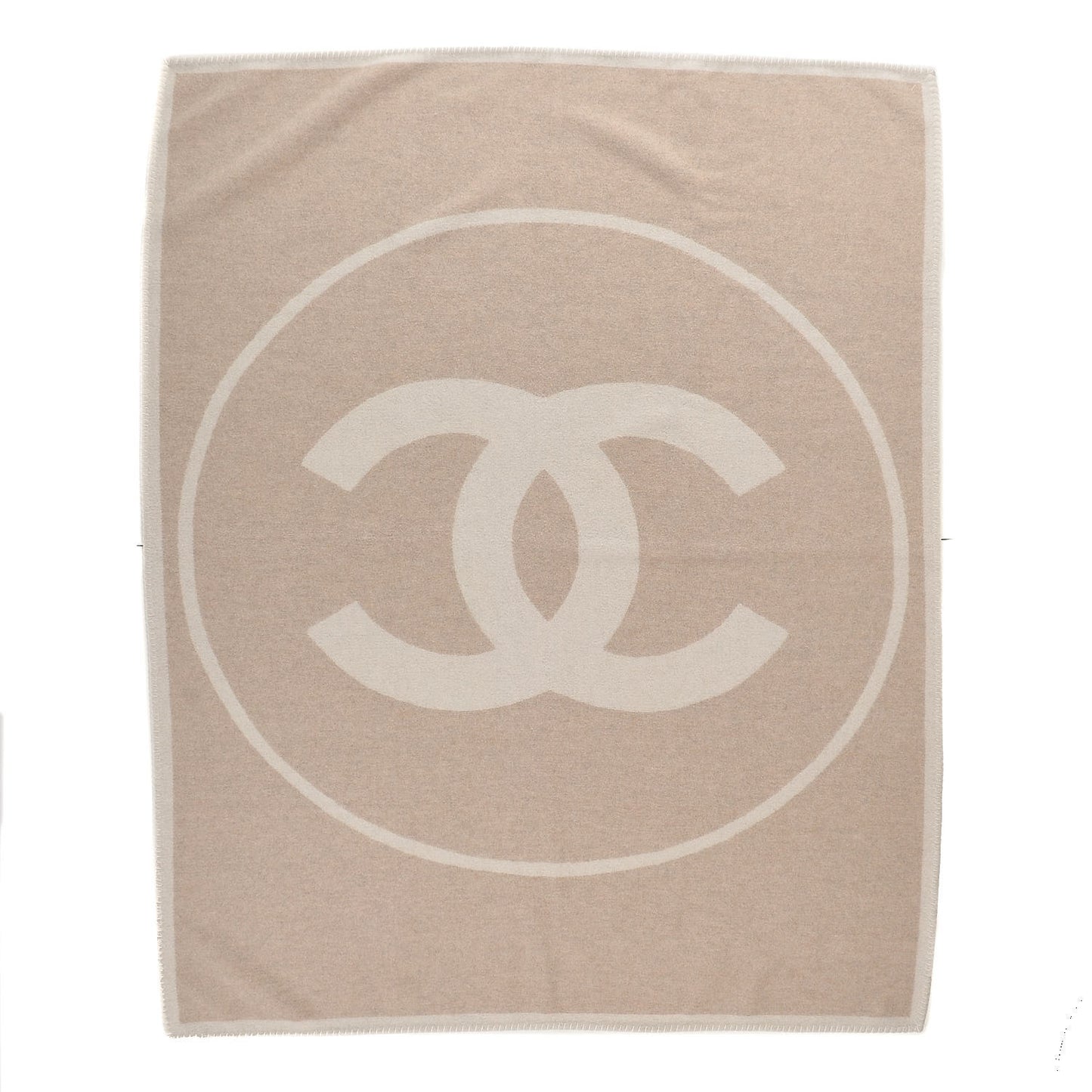 Merino Wool Cashmere CC Throw Blanket Beige White