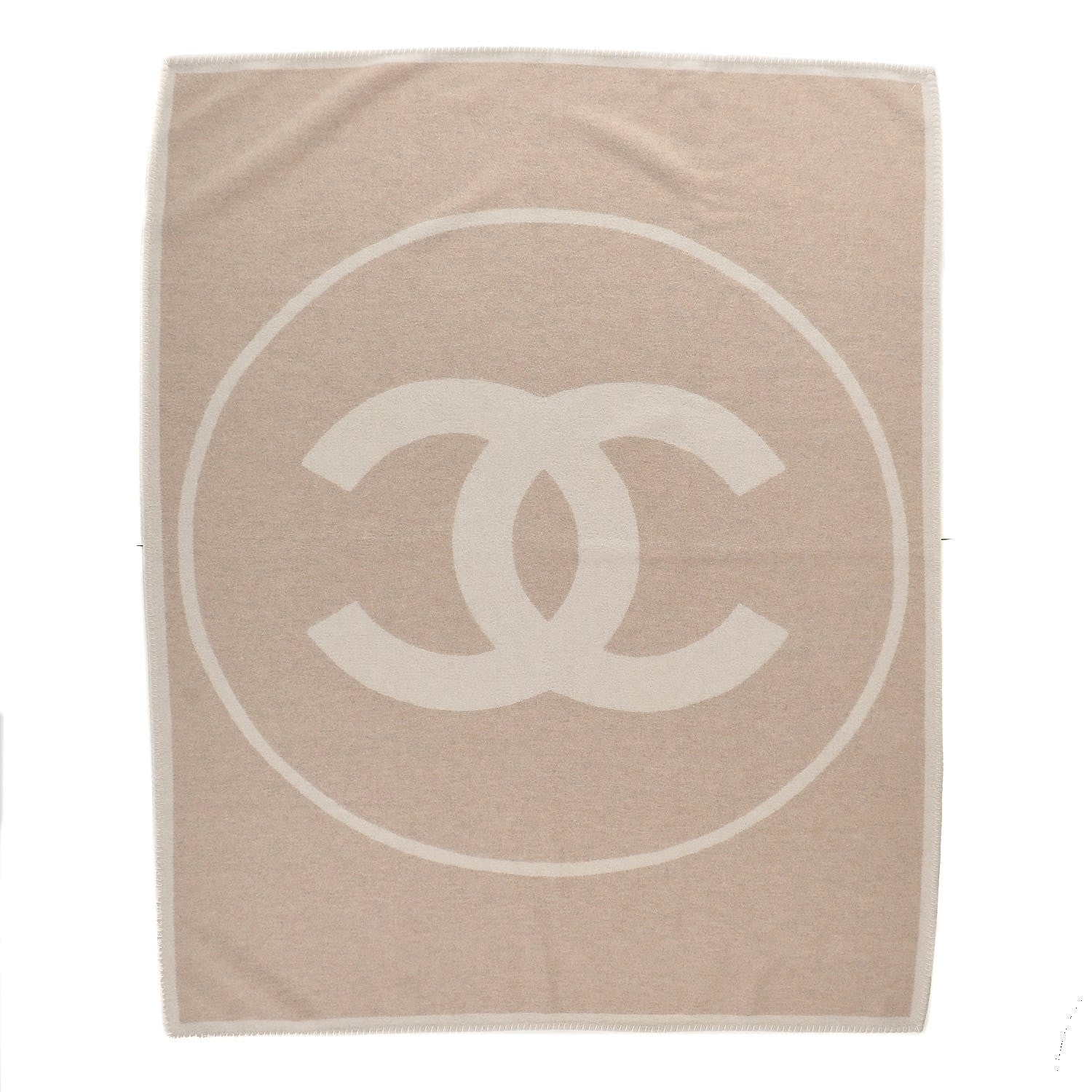 Chanel Merino Wool Cashmere CC Throw Blanket Beige White 1 of 4