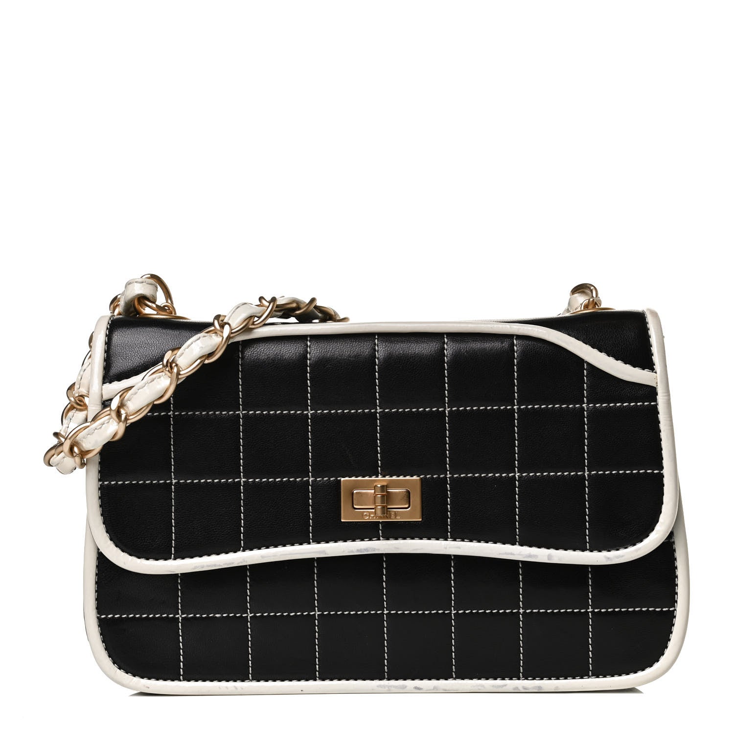 Chanel Caviar Square Stitched Small Flap Black White 1 of 19
