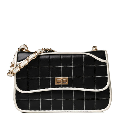 Chanel Caviar Square Stitched Small Flap Black White 1 of 19