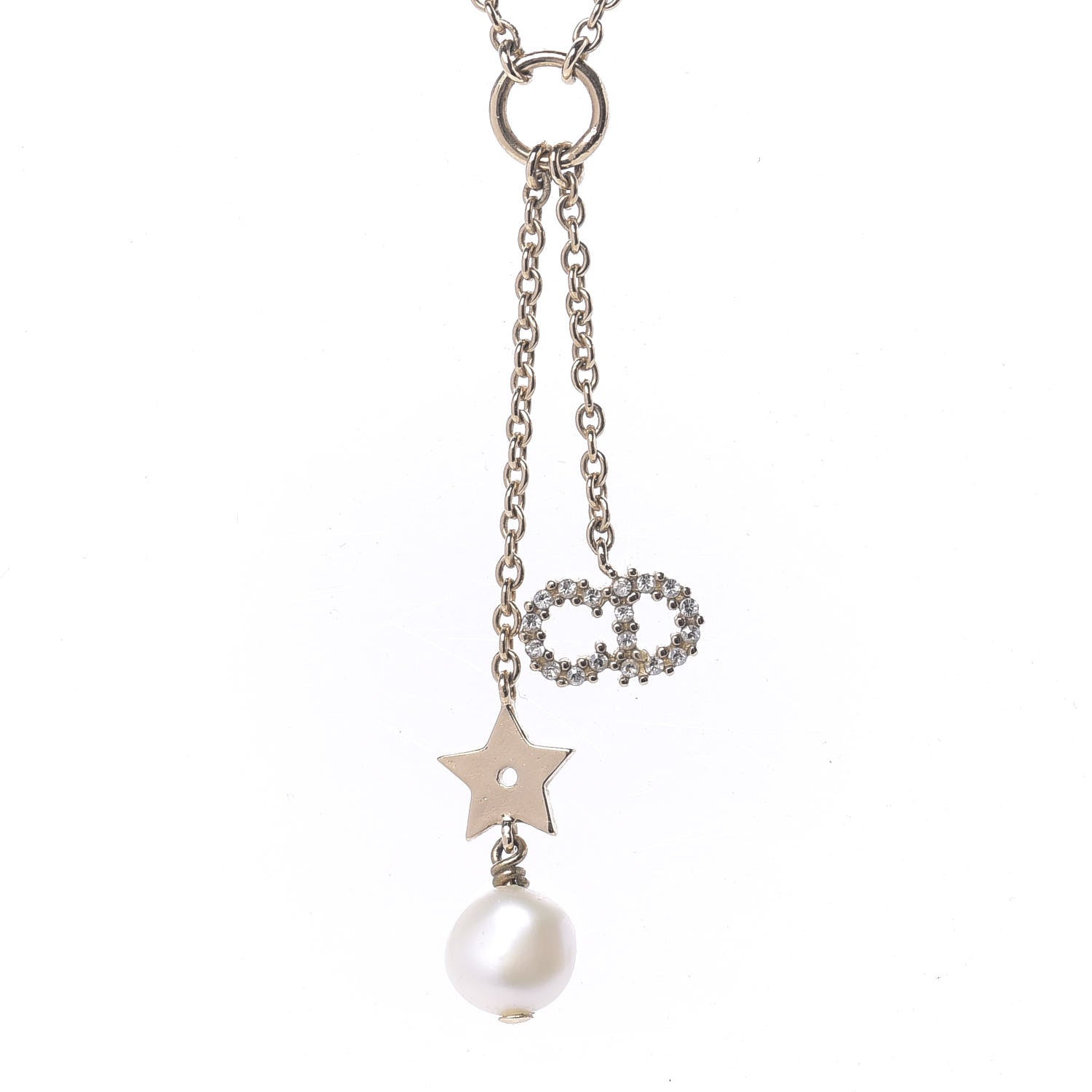 Christian Dior Crystal Pearl Shiny-D Tribal Long Necklace Gold 4 of 8