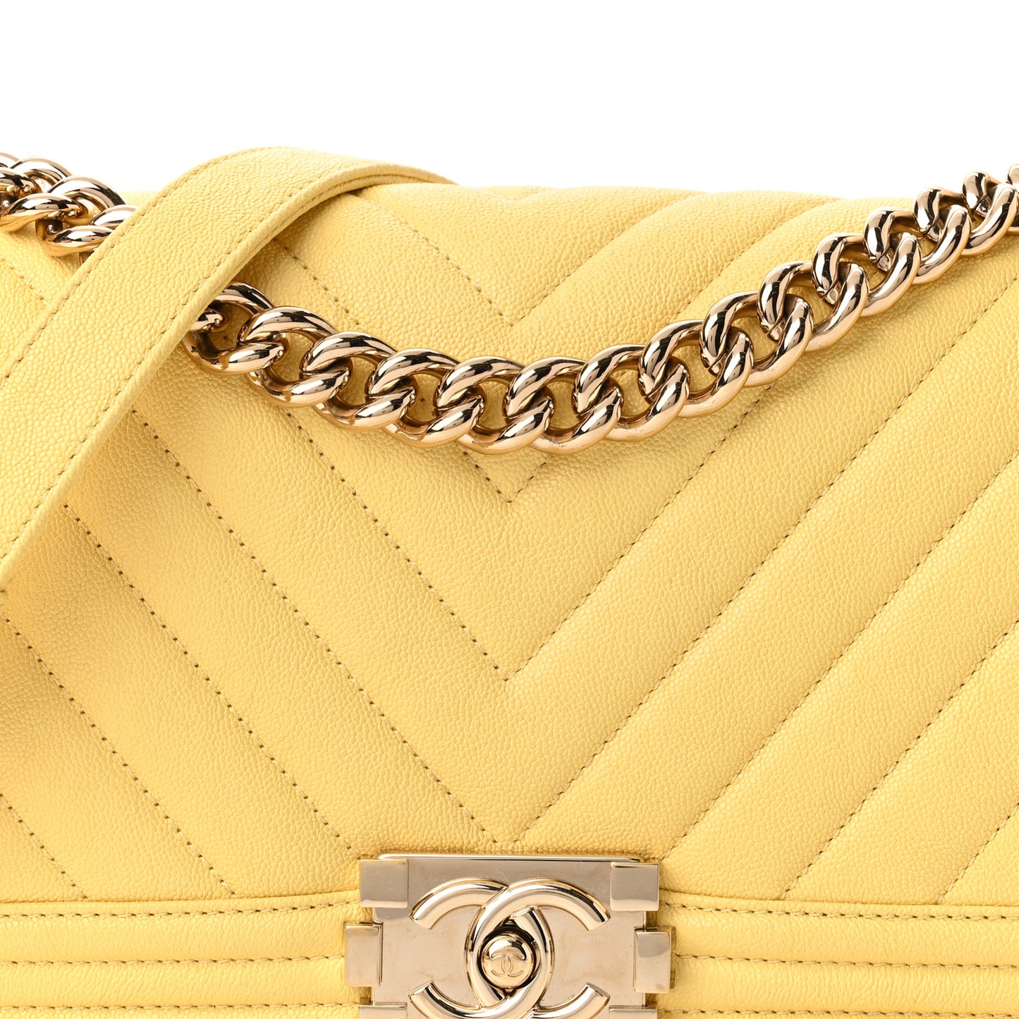 Caviar Chevron Quilted Medium Boy Flap Yellow