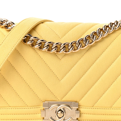 Chanel Caviar Chevron Quilted Medium Boy Flap Yellow 8 of 11