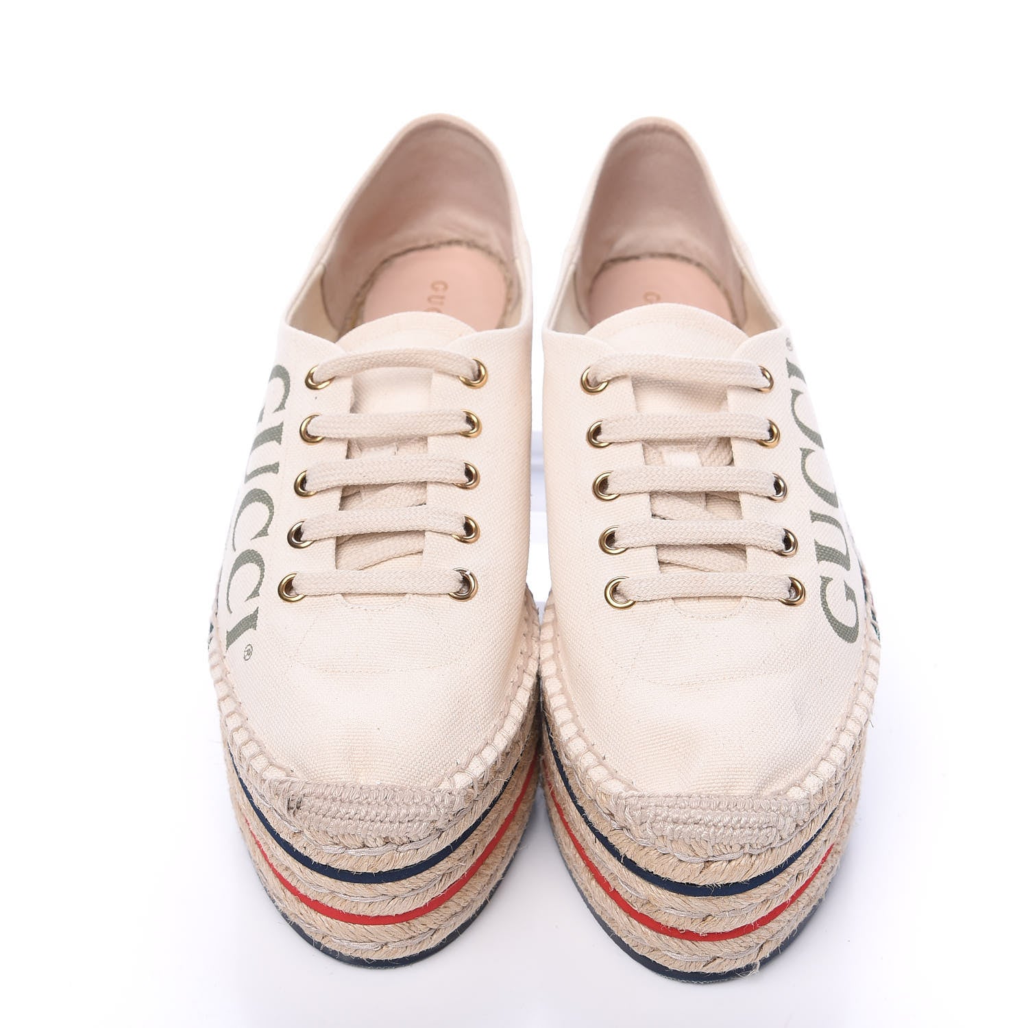 Gucci Canvas Logo Lace-Up Platform Espadrilles 39.5 Greggio Grege 5 of 11