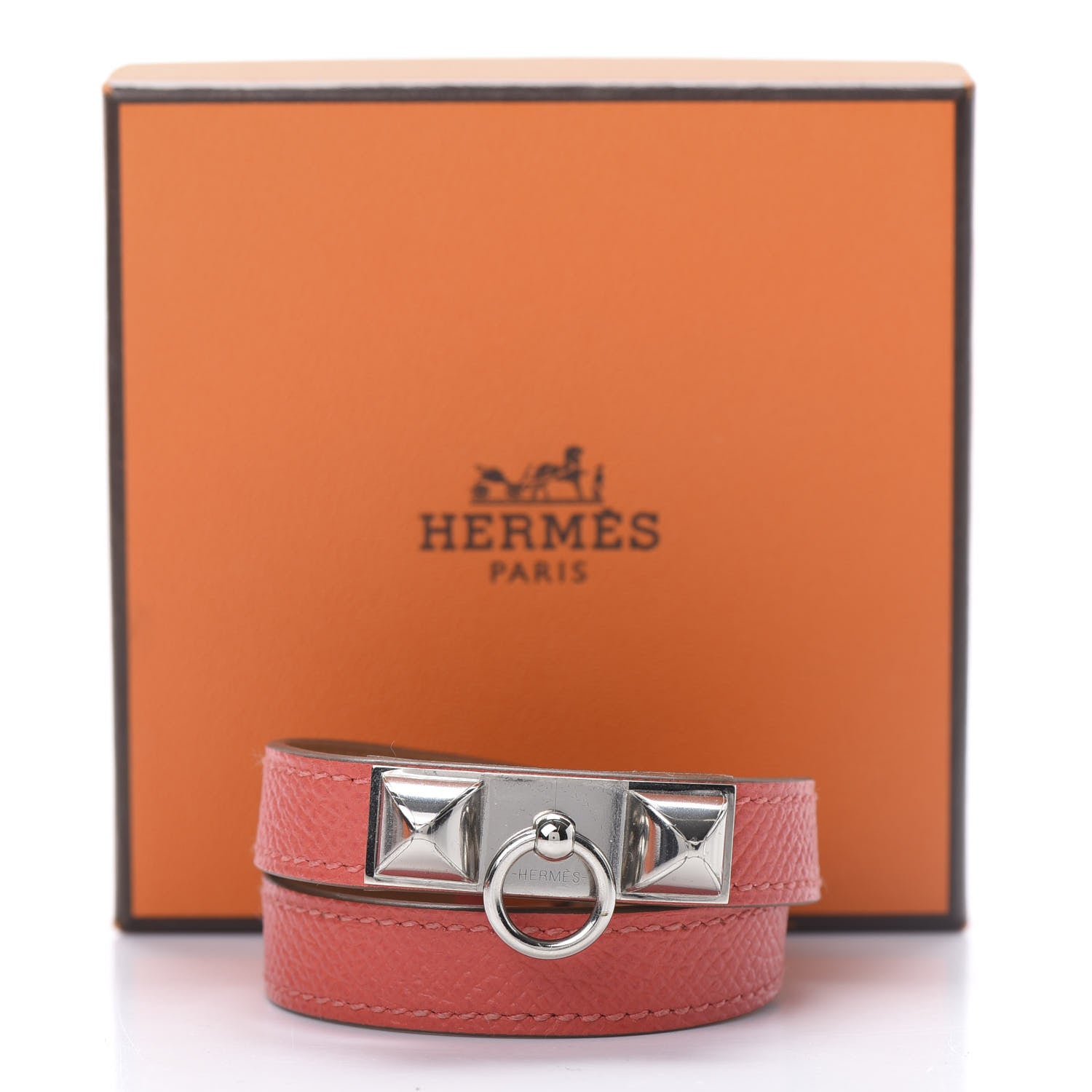 Hermes Epsom Rivale Double Tour Bracelet XS Rose Jaipur 6 of 6