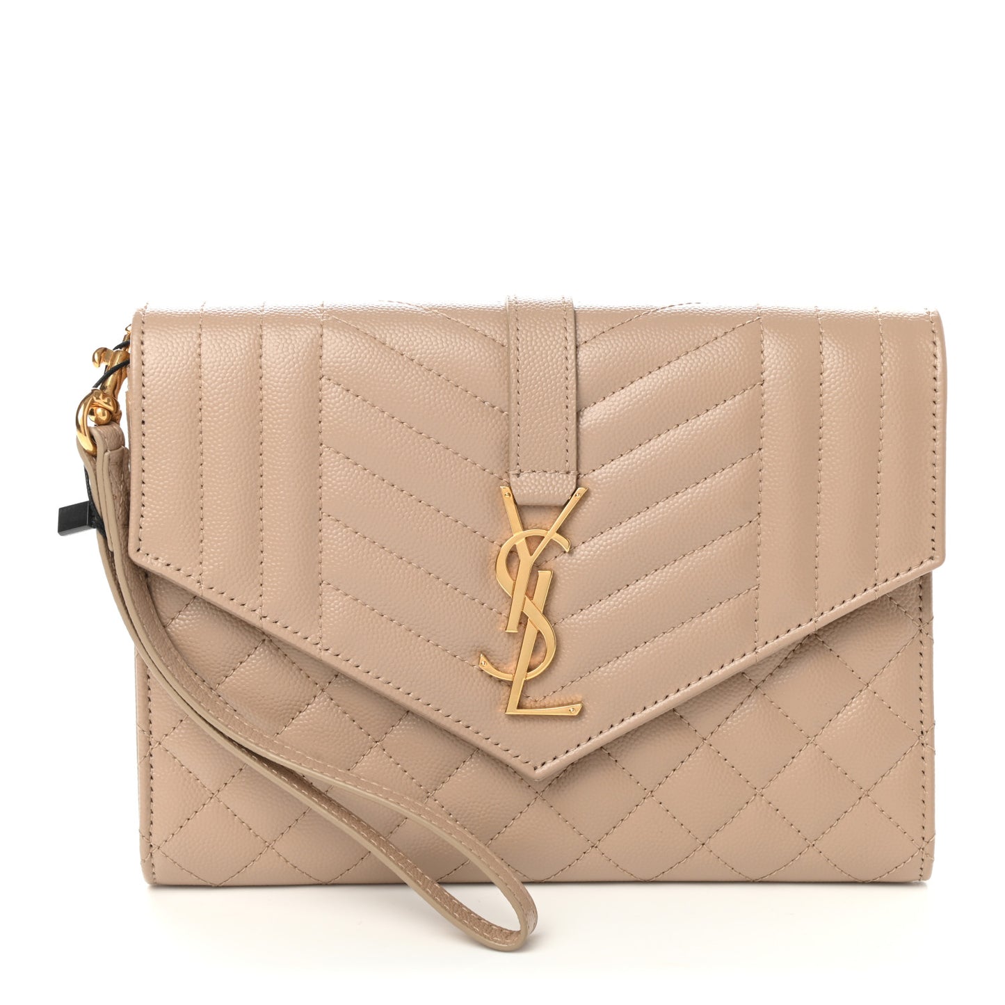 Grain De Poudre Textured Mixed Matelasse Triquilt Monogram Clutch Dark Beige