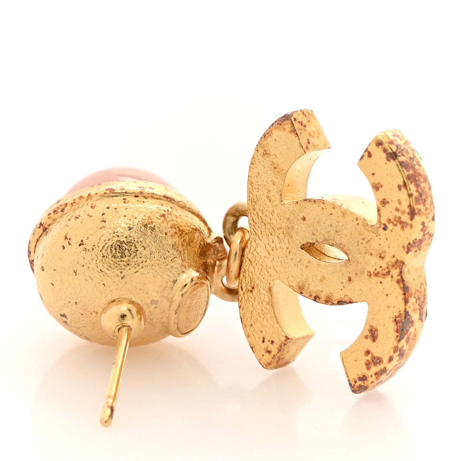 Chanel Crystal Resin CC Drop Earrings Pink Gold 5 of 7