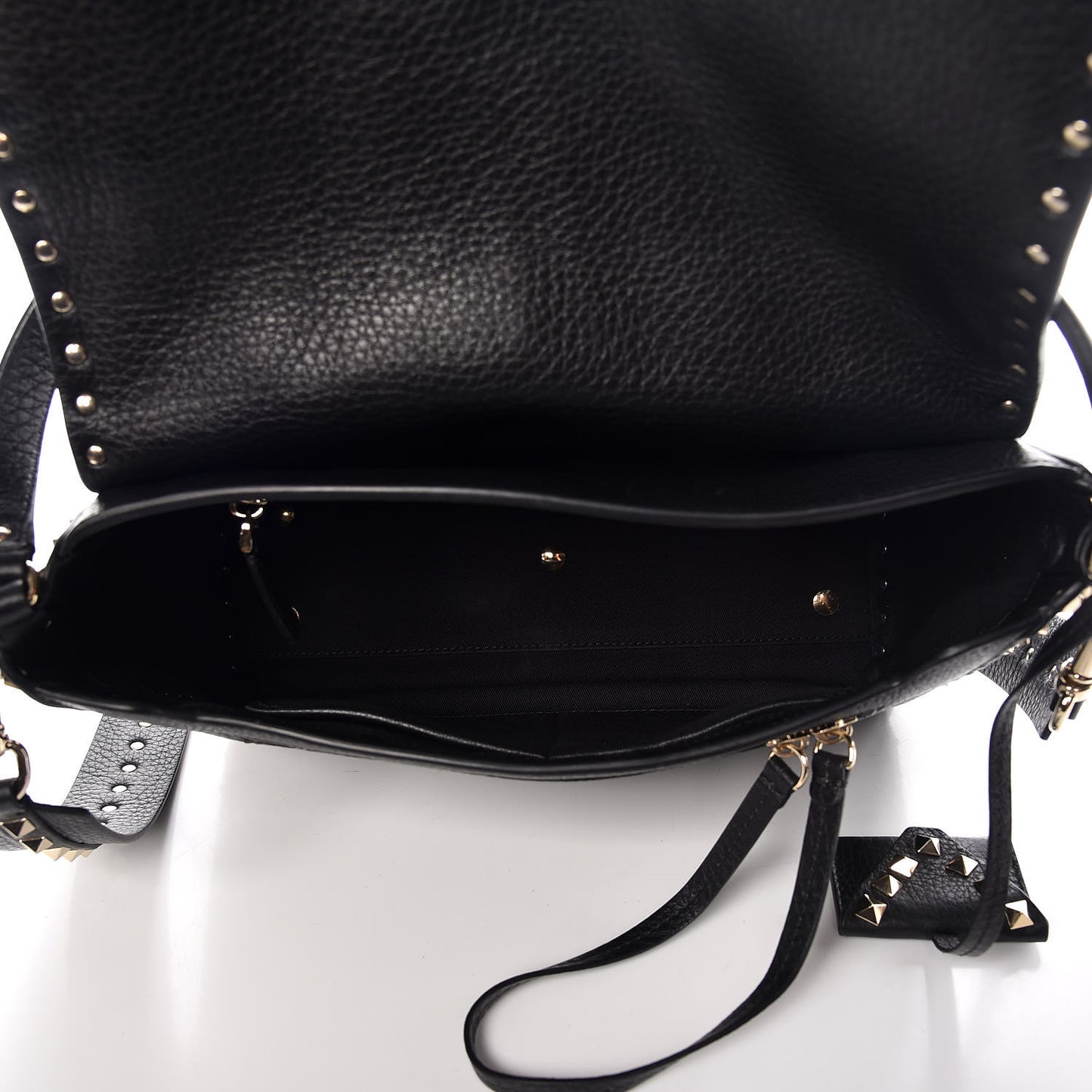 Pebbled Calfskin Rockstud Top Handle Shoulder Bag Black