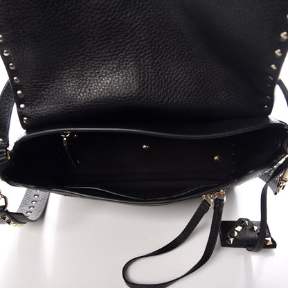 Valentino Garavani Pebbled Calfskin Rockstud Top Handle Shoulder Bag Black 5 of 9