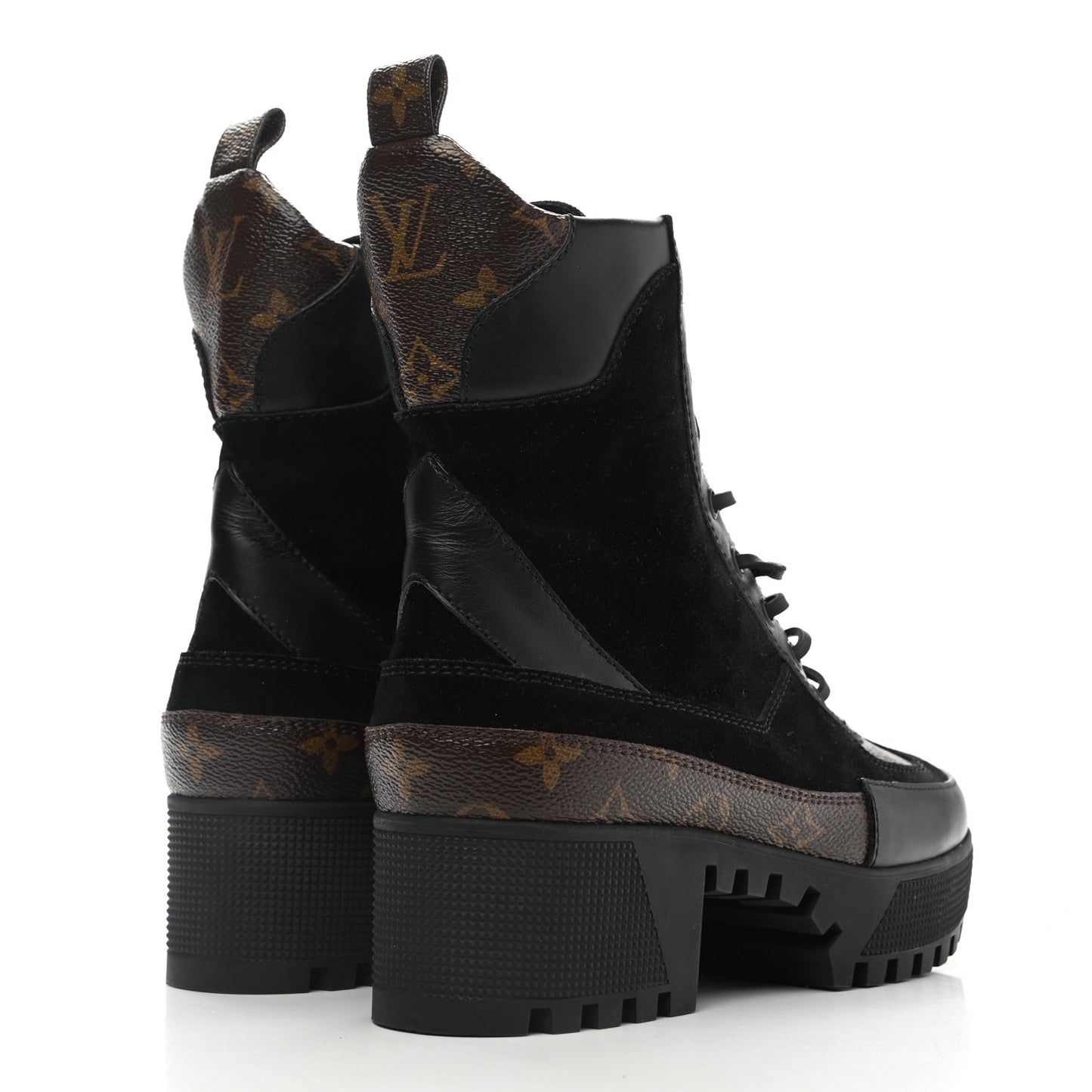 Suede Calfskin Monogram Laureate Platform Desert Boots 39 Black