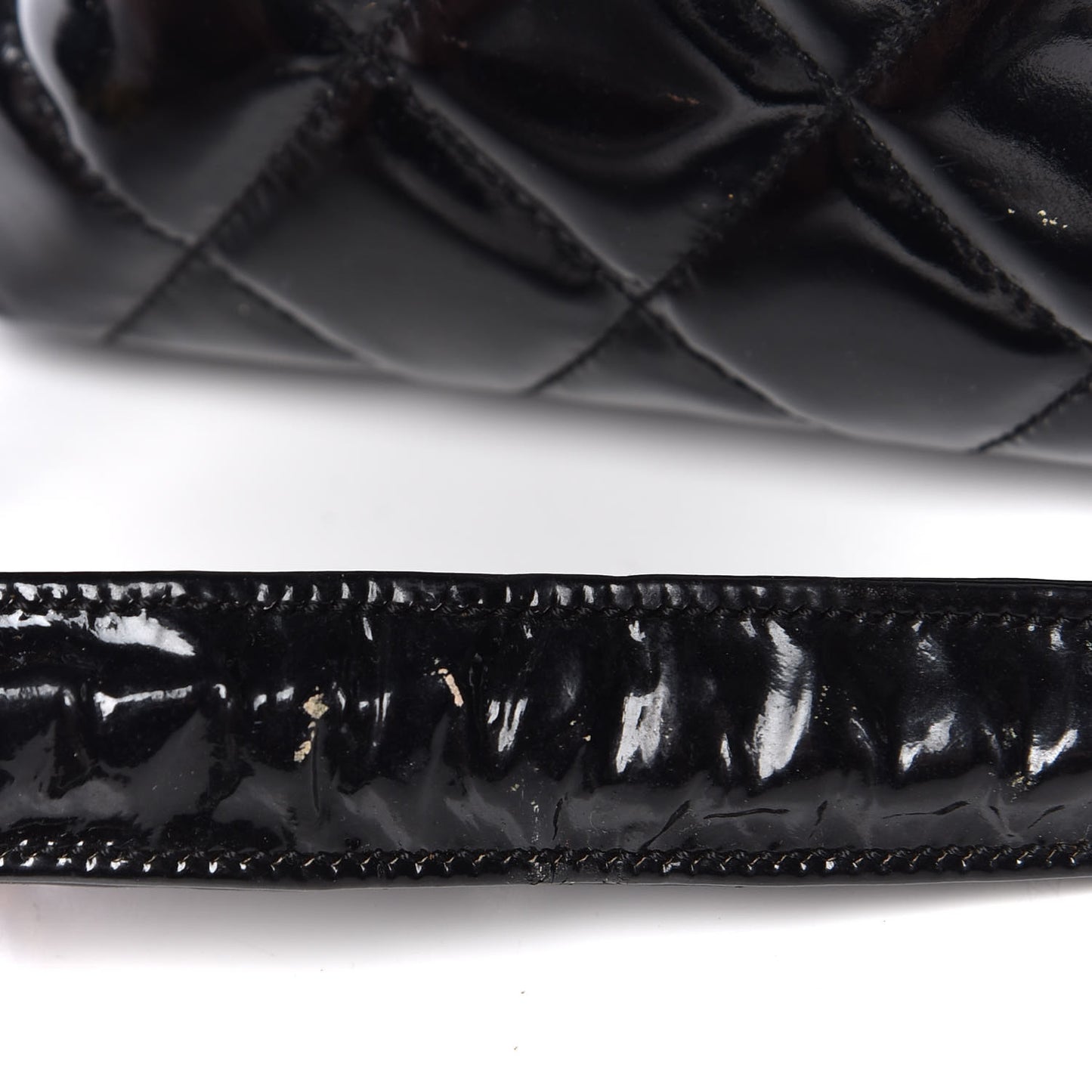 Patent Quilted Shopping Tote Black