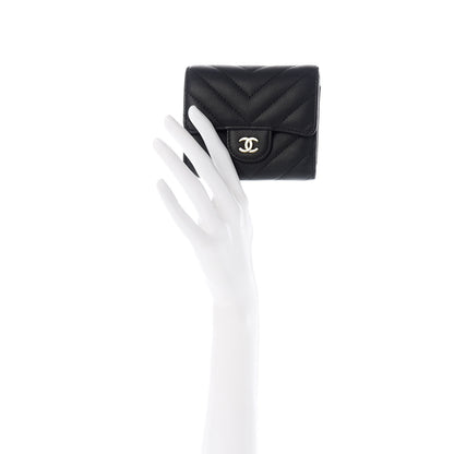 Chanel Caviar Chevron Quilted Compact Flap Wallet Black 2 of 8
