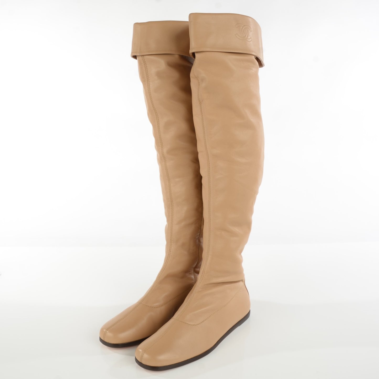 Lambskin Knee High Boots 38.5 Beige