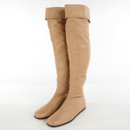 Chanel Lambskin Knee High Boots 38.5 Beige 3 of 8