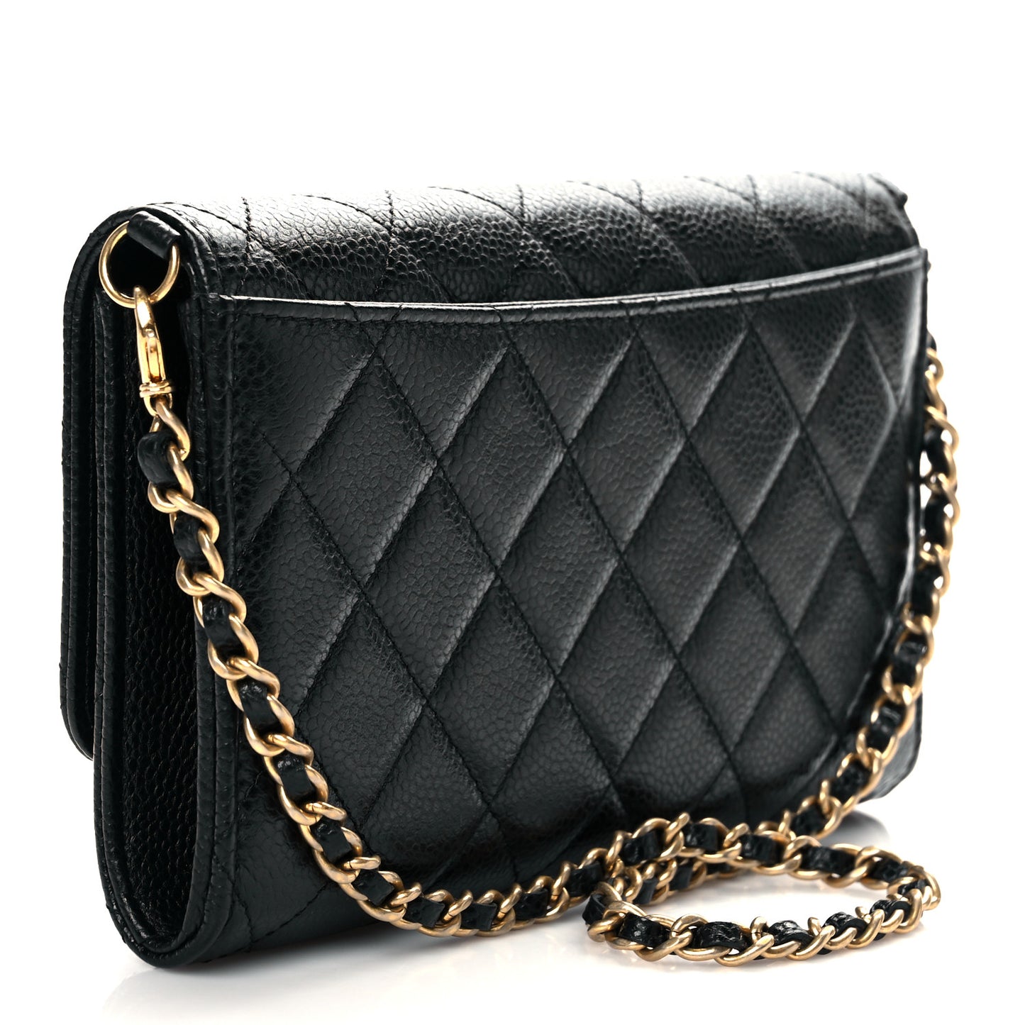Caviar Quilted Wallet on Removable Chain Black