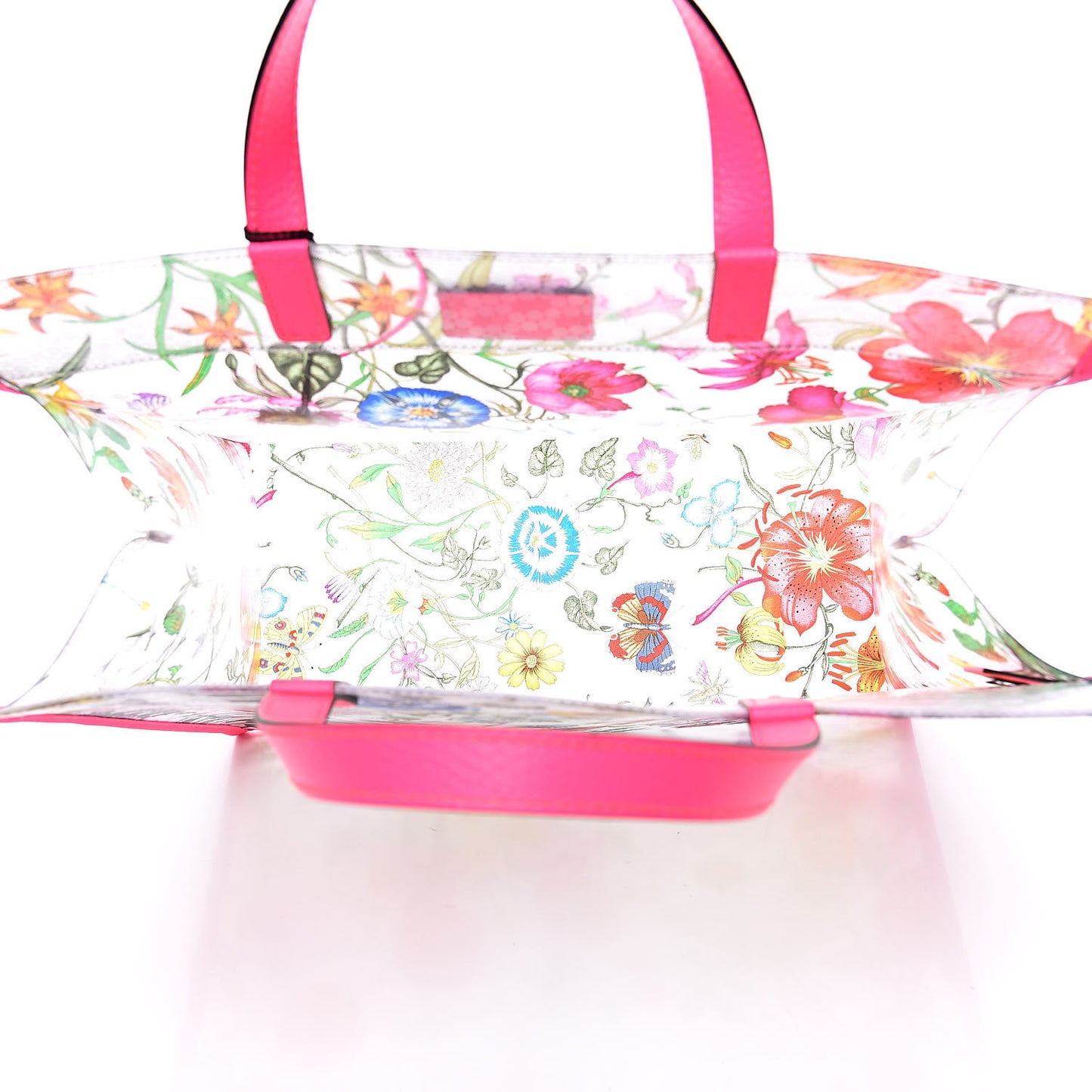 Calfskin Textured Vinyl Print Flora Tote Fluorescent Fuchsia