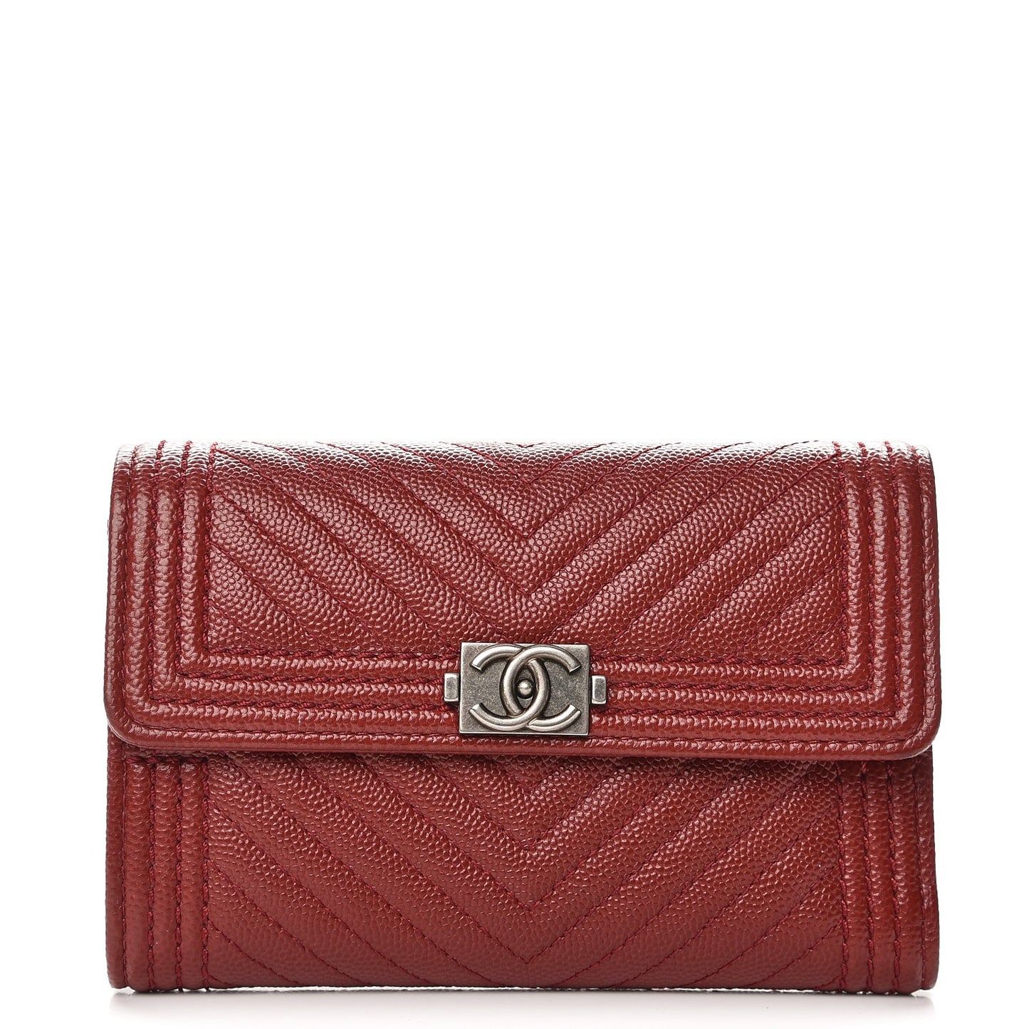 Caviar Chevron Quilted Medium Boy Flap Wallet Dark Red