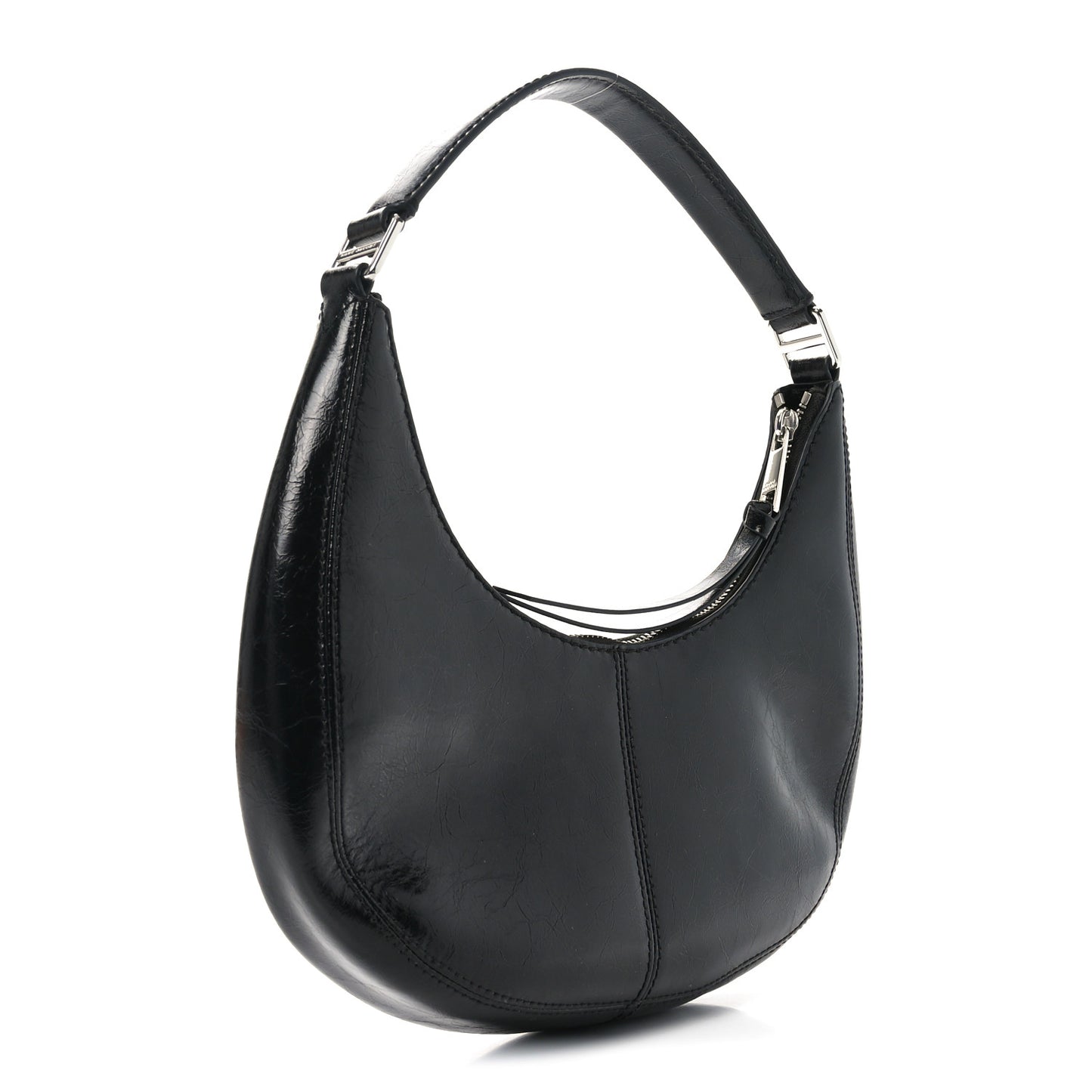Crinkled Calfskin Cruiser Crescent Bag Black