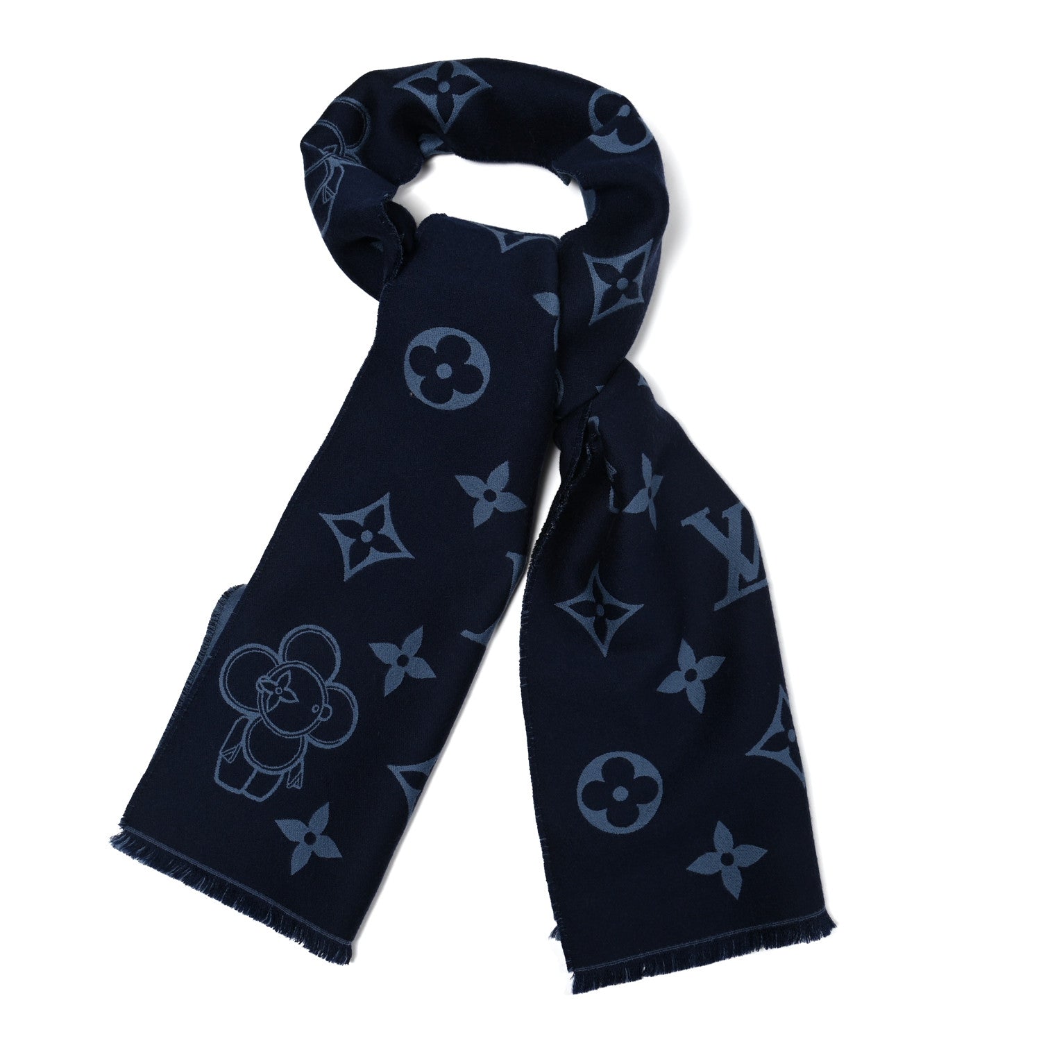 Louis Vuitton Wool Monogram Vivienne Scarf Navy 1 of 4