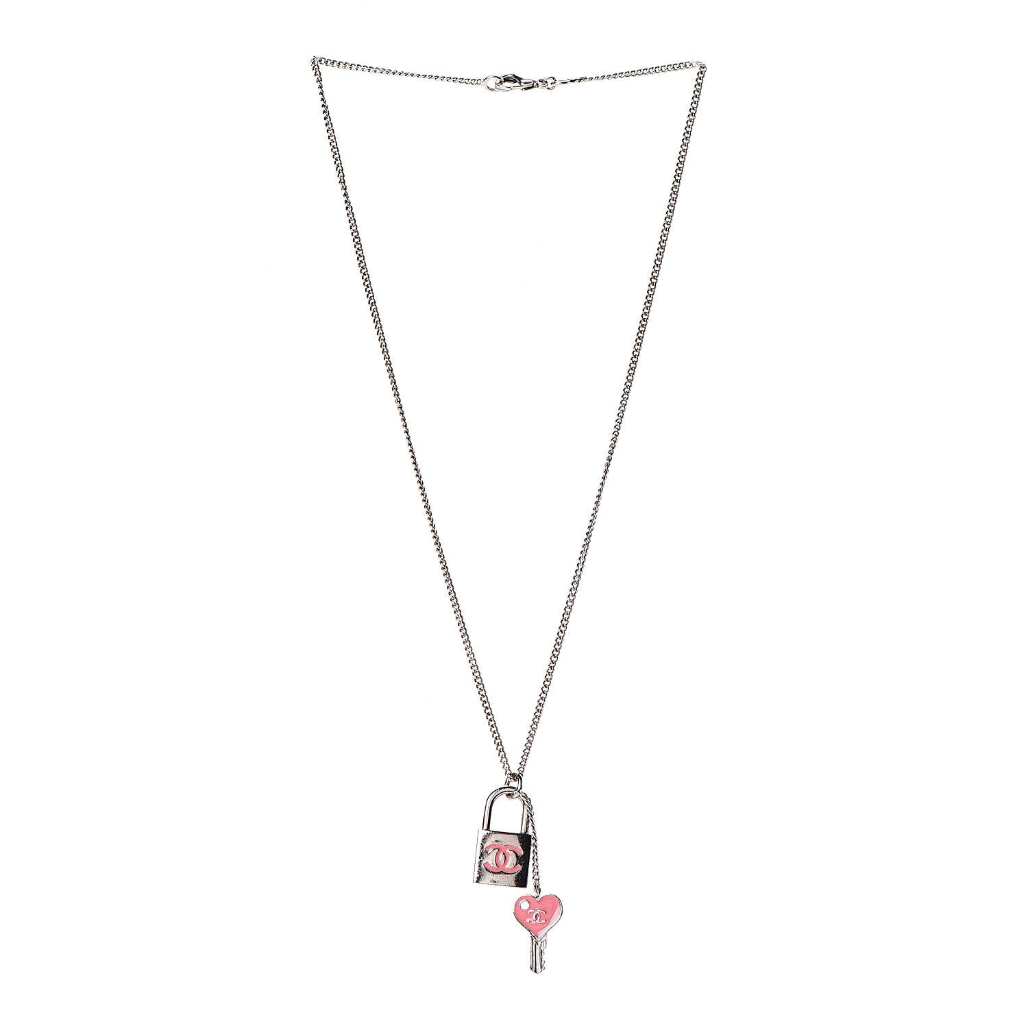 Chanel Padlock and Key CC Necklace Silver Pink 447131 – FASHIONPHILE