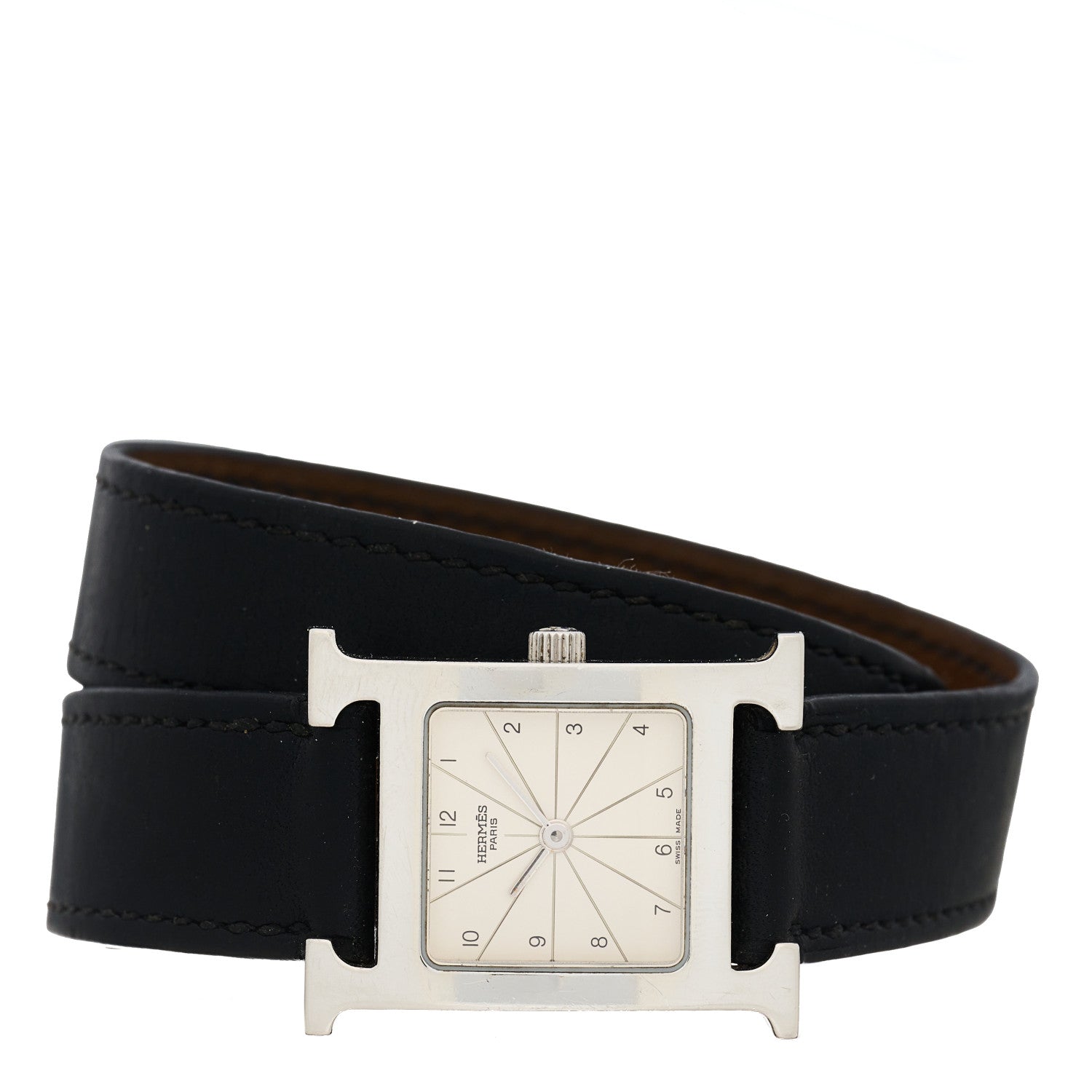 Hermes Stainless Steel Barenia 21mm Heure H Hour Double Tour Quartz Watch Noir 2 of 5