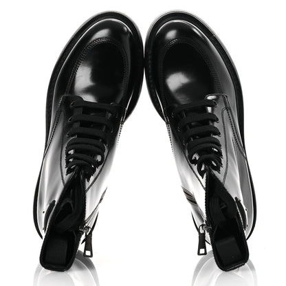 Prada Brushed Calfskin Triangle Combat Boots 39.5 Black 3 of 22