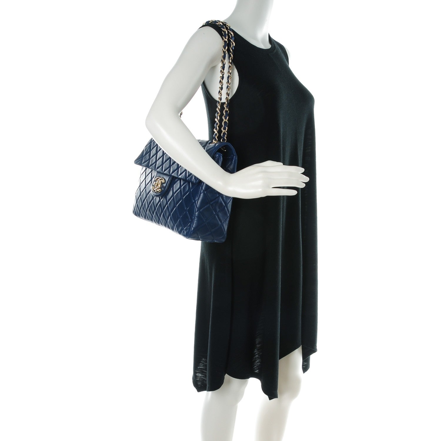 Chanel Lambskin Quilted Maxi Single Flap Dark Blue 2 of 8