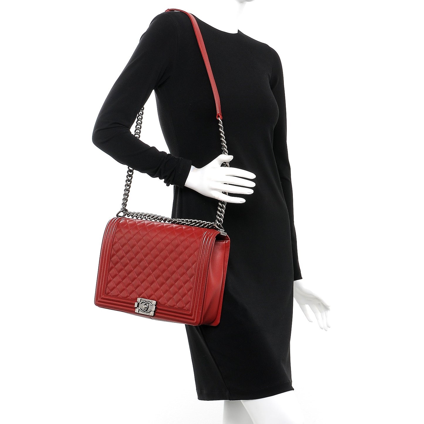 Lambskin Quilted Large Boy Flap Red