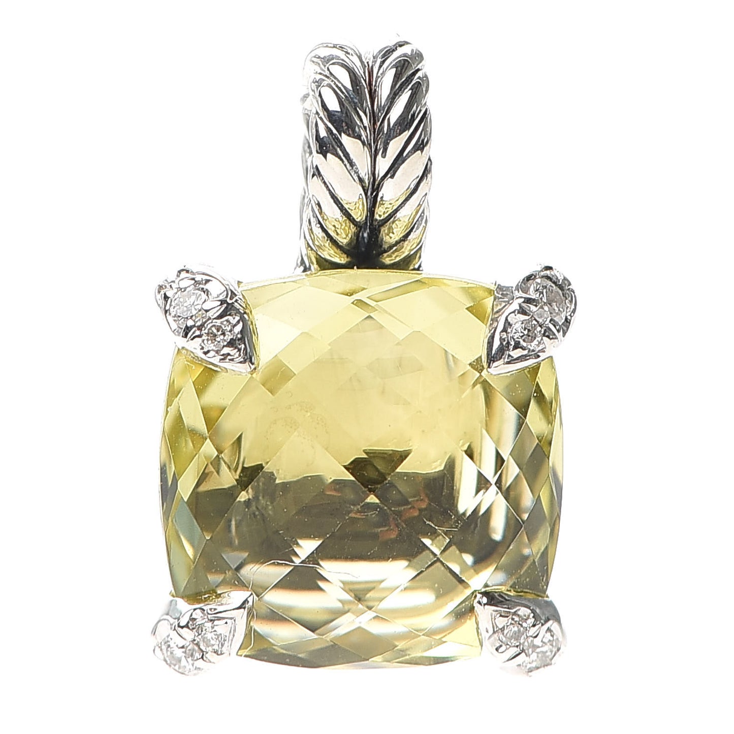 Sterling Silver Diamond Lemon Citrine 11mm Chatelaine Pendant