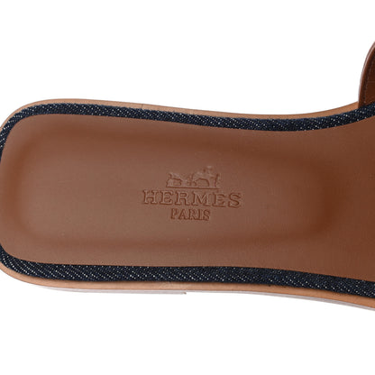 Hermes Calfskin Denim Oran Sandals 36 Bleu Brut Gold 7 of 9