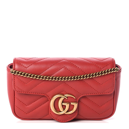Gucci Calfskin Matelasse Super Mini GG Marmont Shoulder Bag Hibiscus Red 1 of 8
