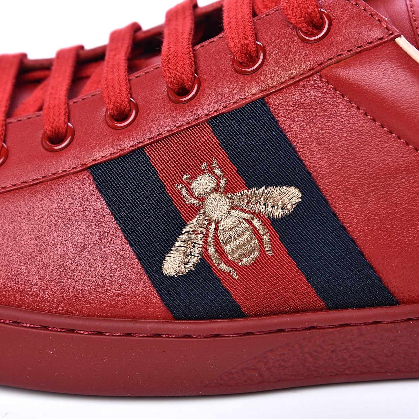 Miro Soft Calfskin Laminated Ayers Web Bee Embroidered Mens Ace Sneakers 12.5 Hibiscus Red Red Flame Notte