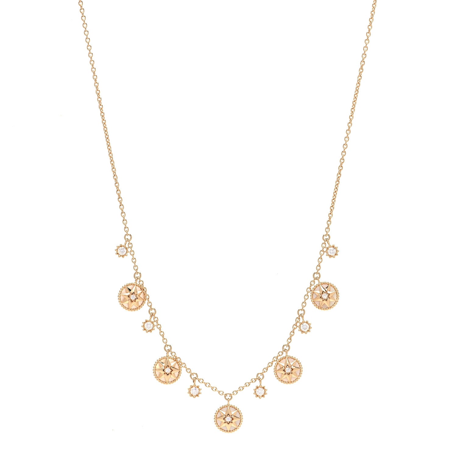 Christian Dior 18K Yellow Gold Diamond Mother of Pearl Rose Des Vents 5-Station Necklace 1 of 5