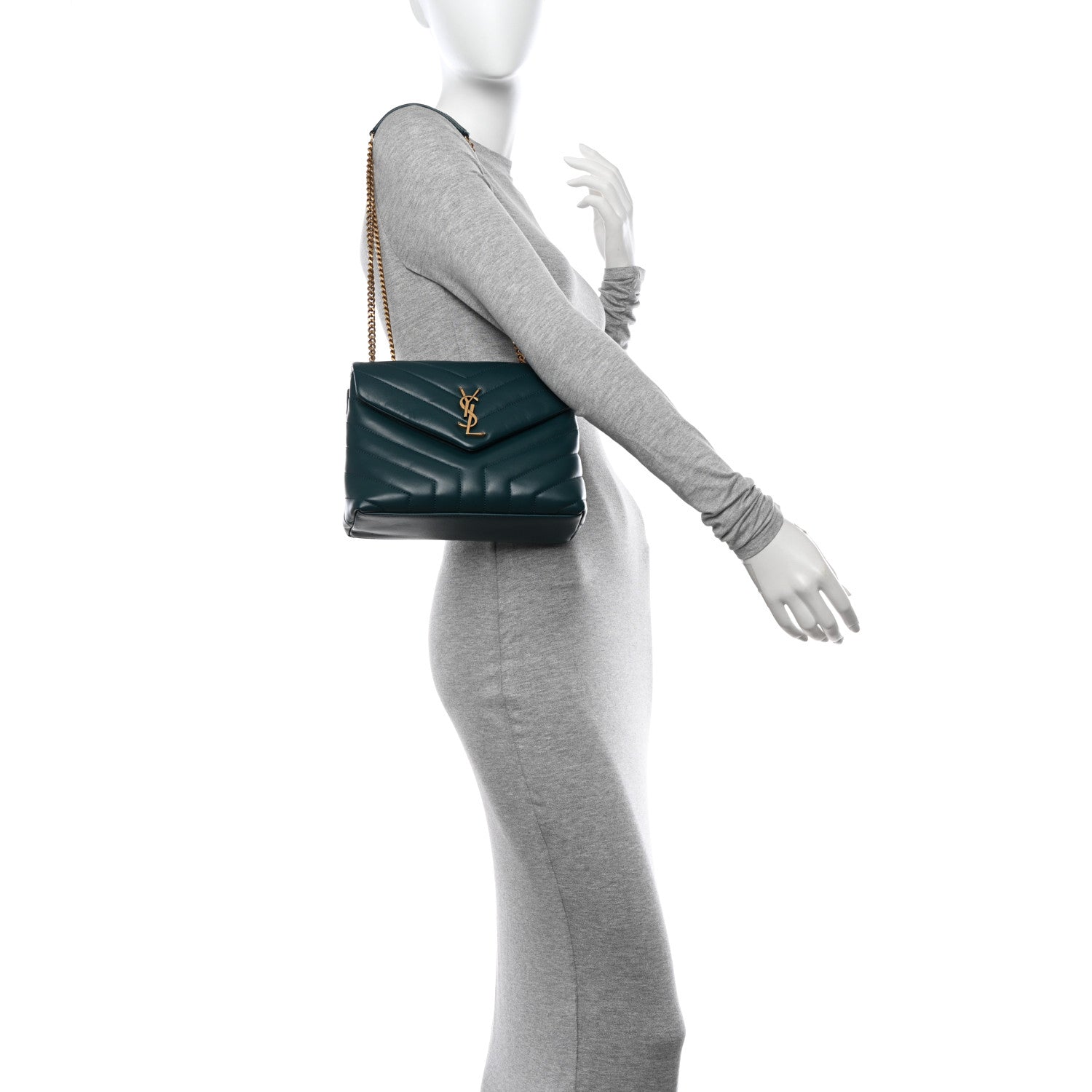 Saint Laurent Calfskin Y Quilted Monogram Small Loulou Chain Satchel Sea Turquoise 2 of 13