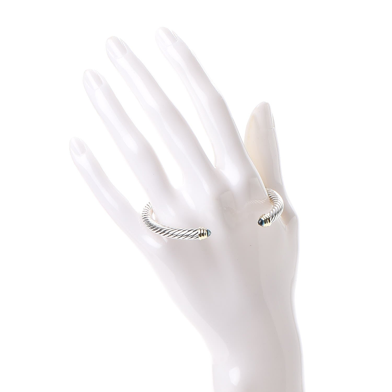 David Yurman Sterling Silver 14K Yellow Gold Blue Topaz 5mm Cable Classics Petite Color Bracelet 2 of 5