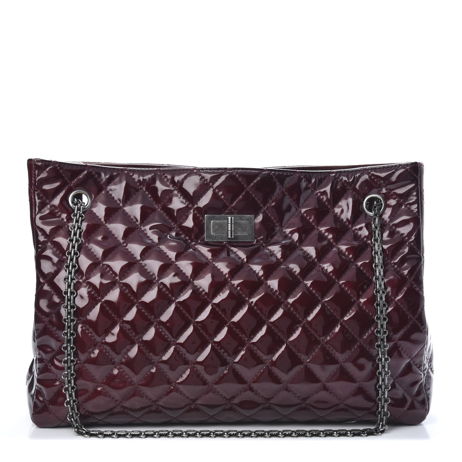 Chanel Patent Calfskin Quilted Reissue 2.55 Tote Burgundy 1 of 15