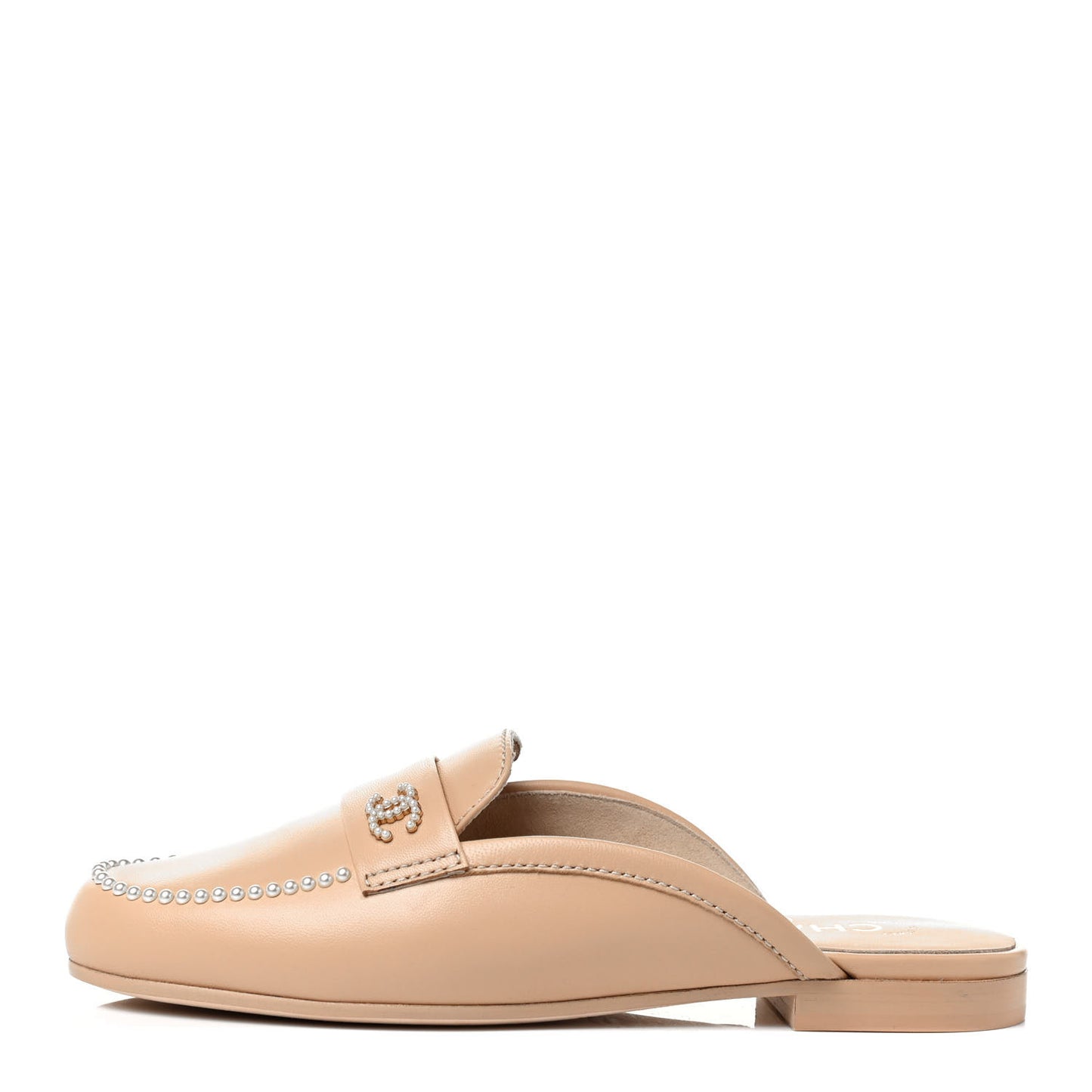 Lambskin Pearl CC Mules 37.5 Beige