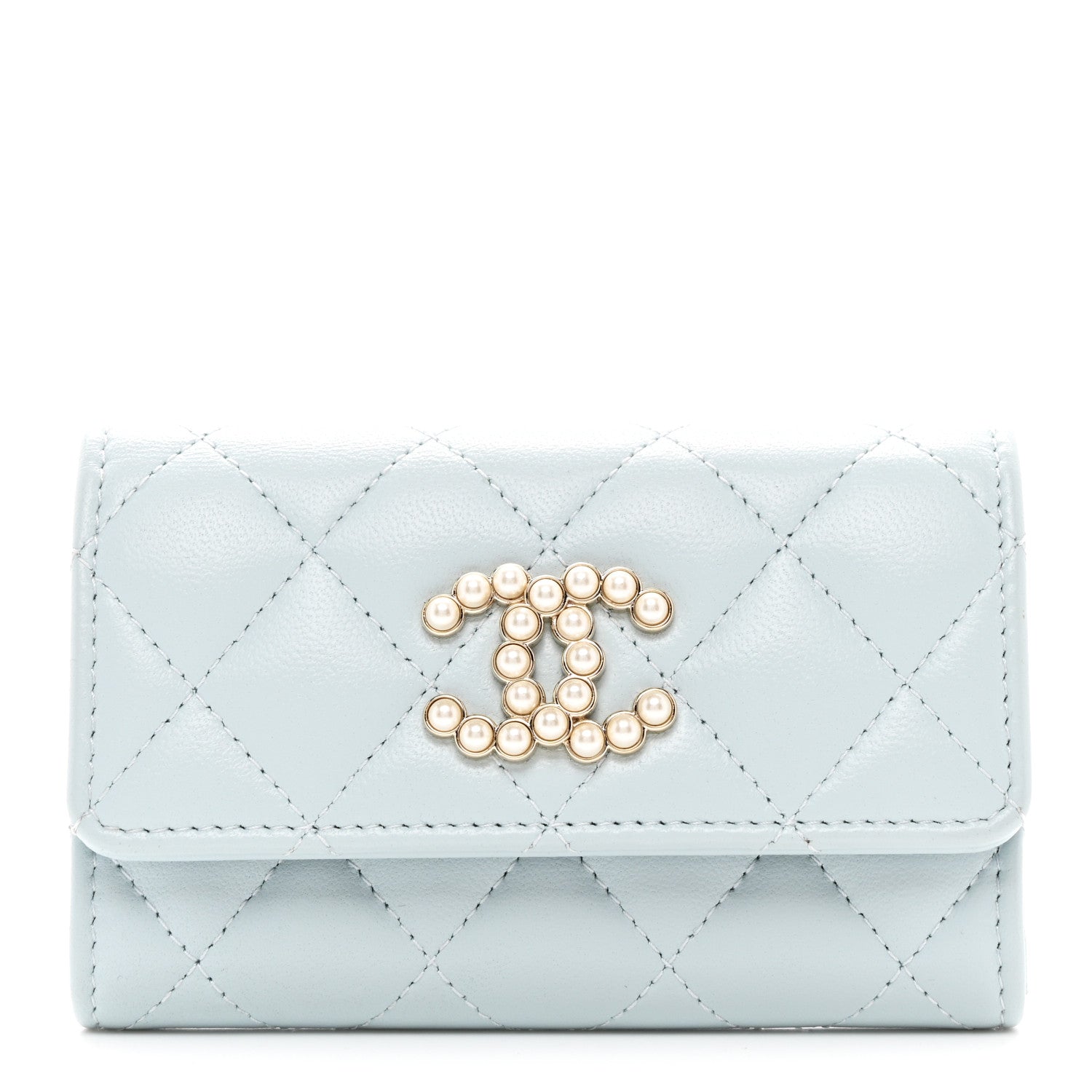Chanel Lambskin Quilted Pearl CC Chanel Flap Card Holder Light Blue 1 of 9