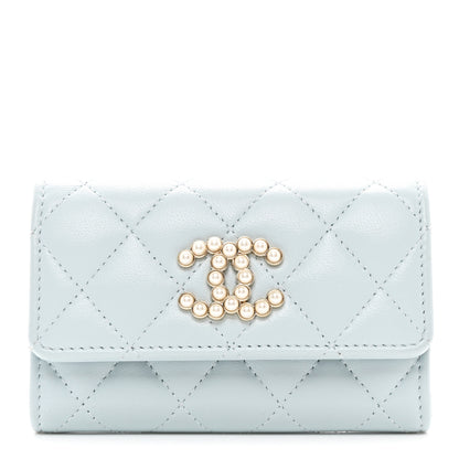 Chanel Lambskin Quilted Pearl CC Chanel Flap Card Holder Light Blue 1 of 9
