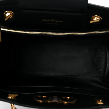 Salvatore Ferragamo Canvas Calfskin Gancini Shoulder Bag Black 4 of 6