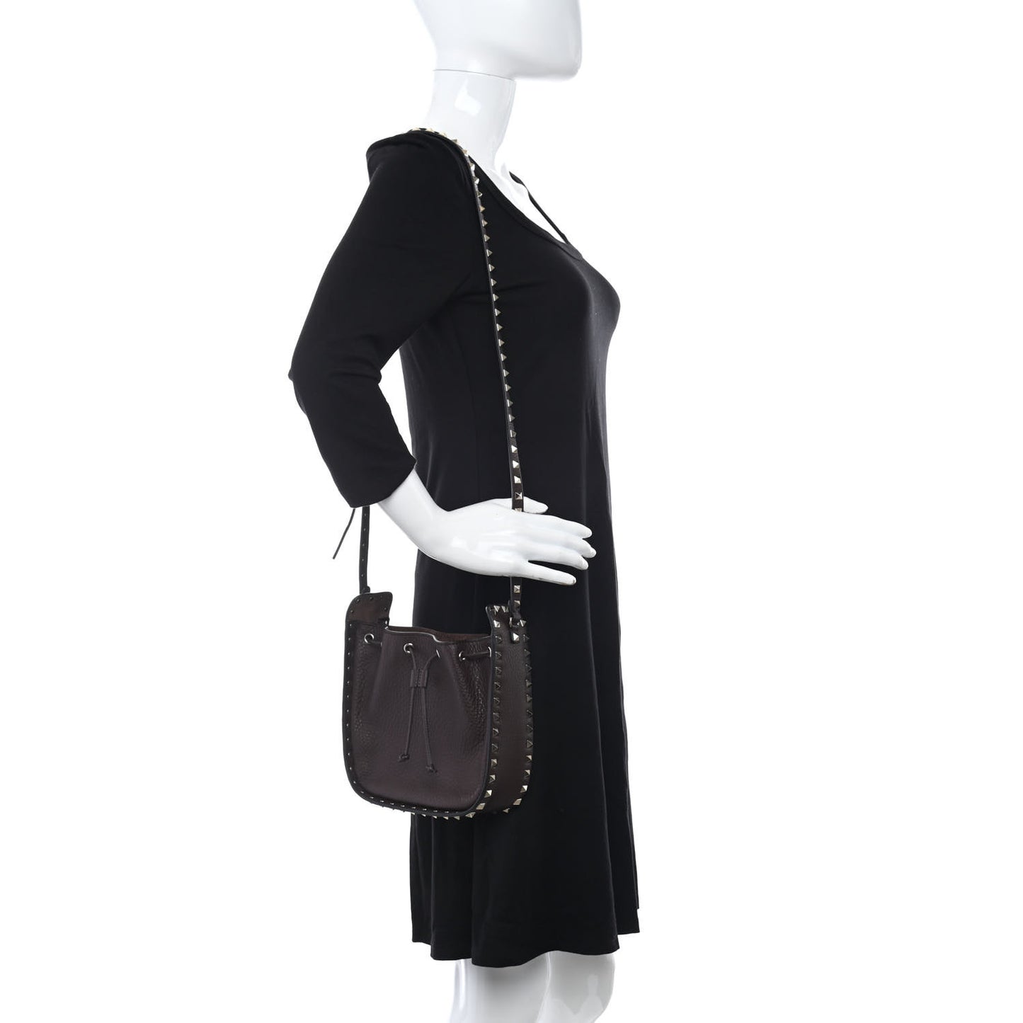 Grained Calfskin Rockstud Bucket Bag Rubin