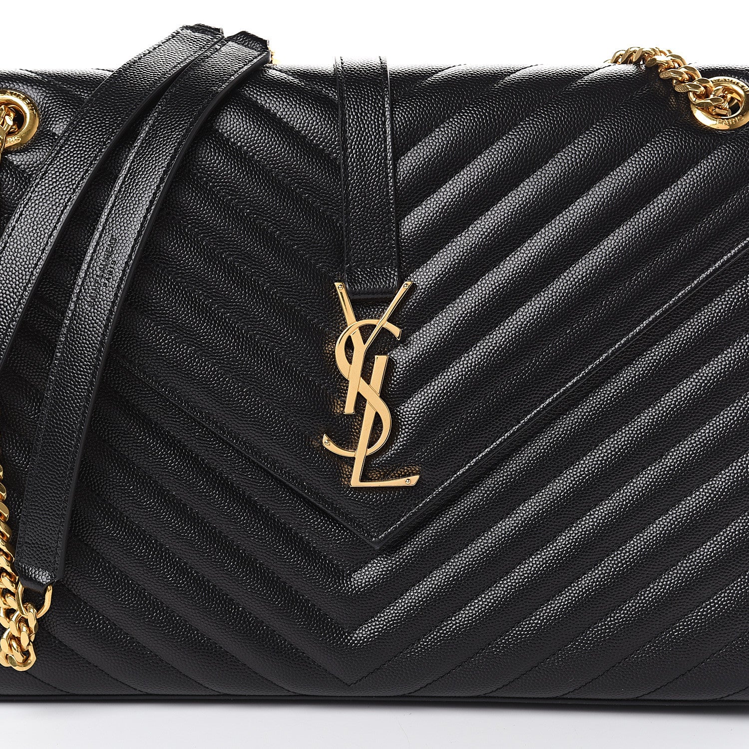Saint Laurent Grain De Poudre Matelasse Chevron Large Monogram Satchel Black 6 of 8