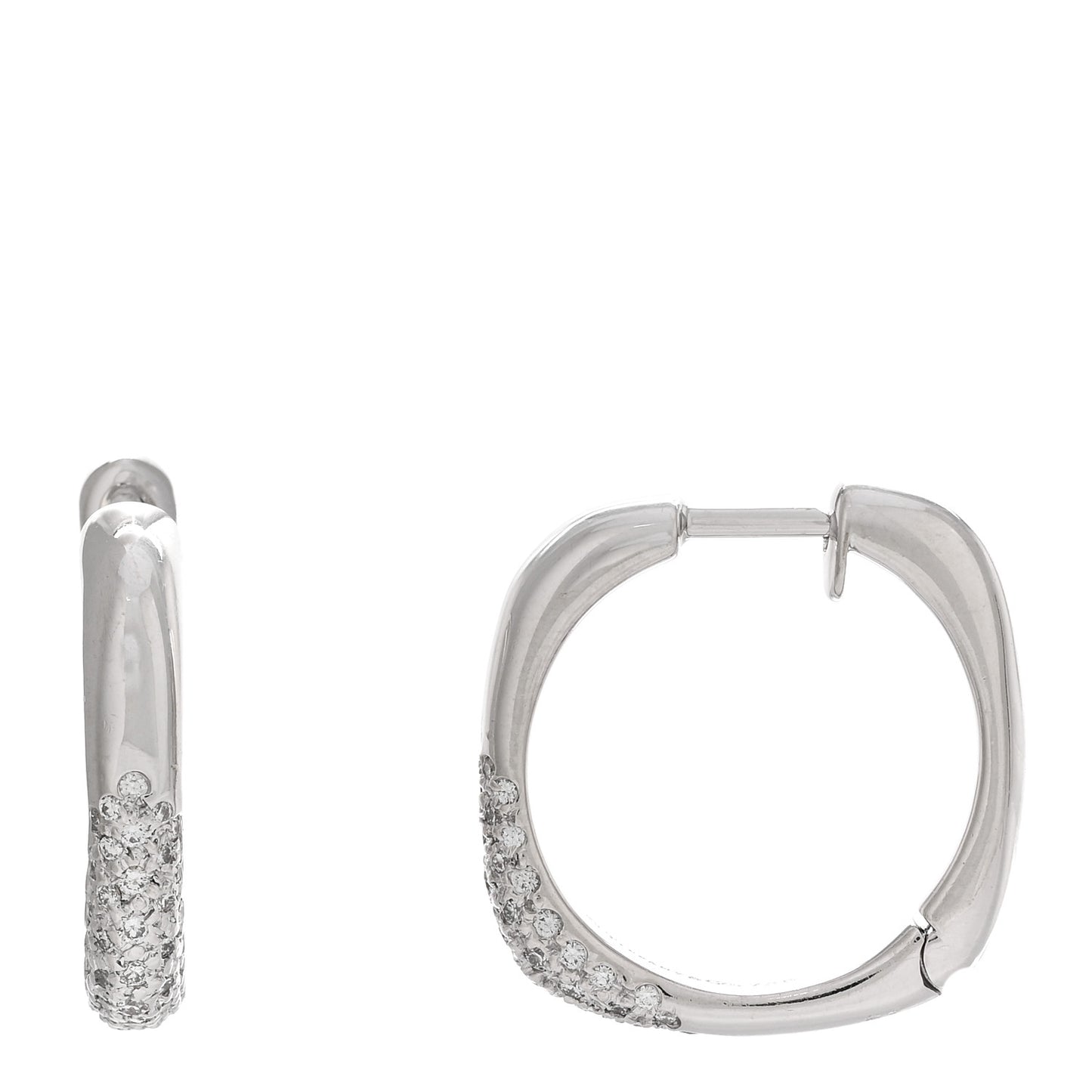 18K White Gold Diamond Square Hoop Earrings