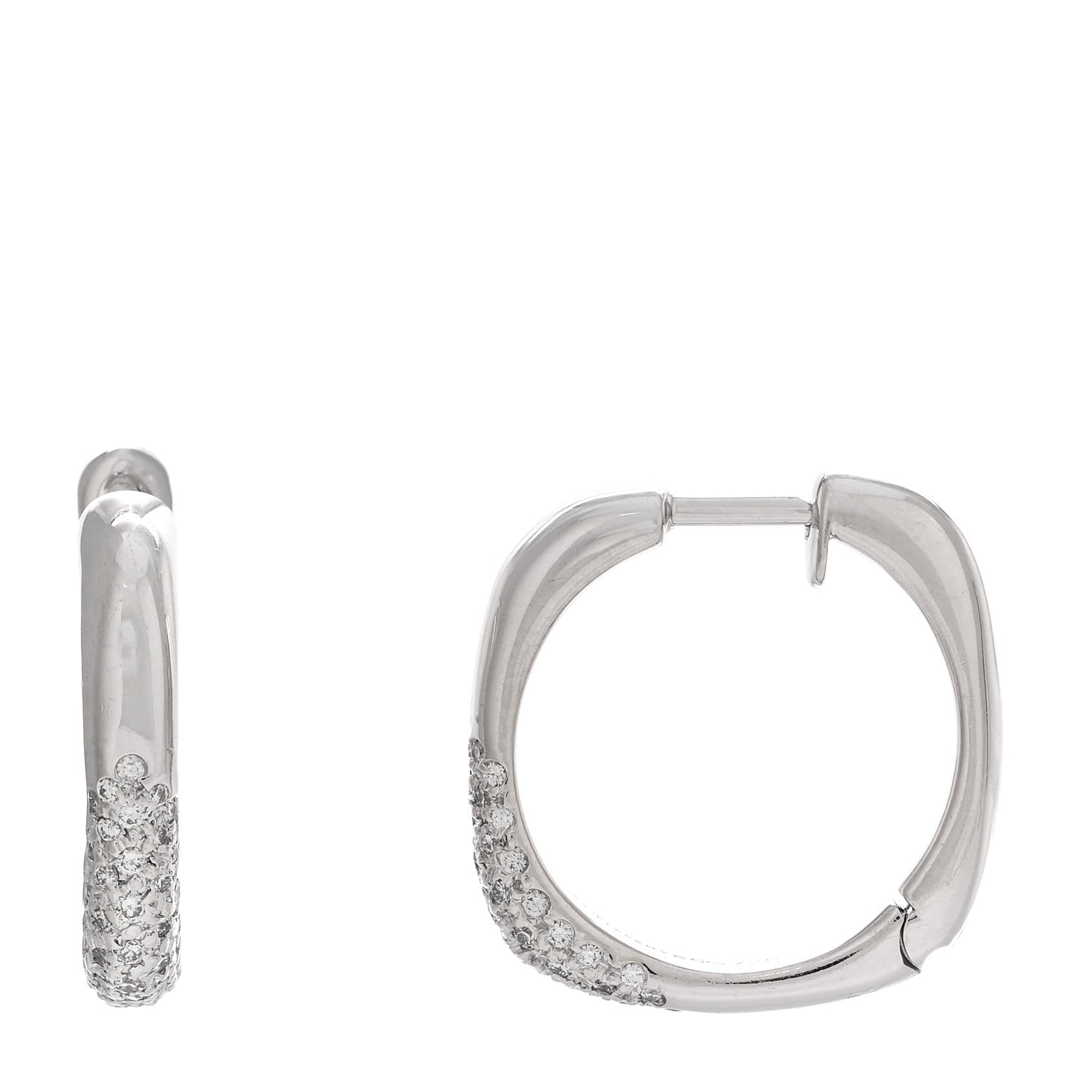 Tiffany 18K White Gold Diamond Square Hoop Earrings 1 of 4
