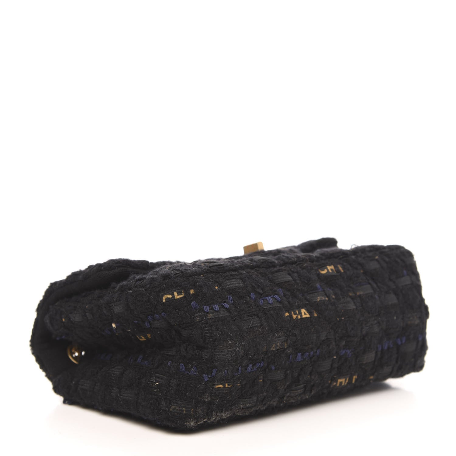 Chanel Tweed Quilted Mini 2.55 Reissue Flap Black Gold Navy 4 of 10