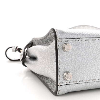 Fendi Cuoio Romano Lux Selleria Mini Peekaboo Iconic Satchel Argento 10 of 11