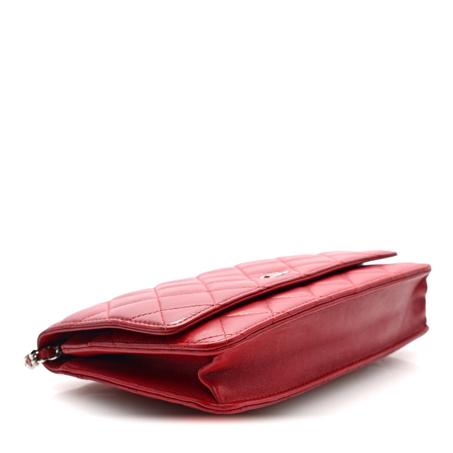 Lambskin Quilted Wallet On Chain WOC Red