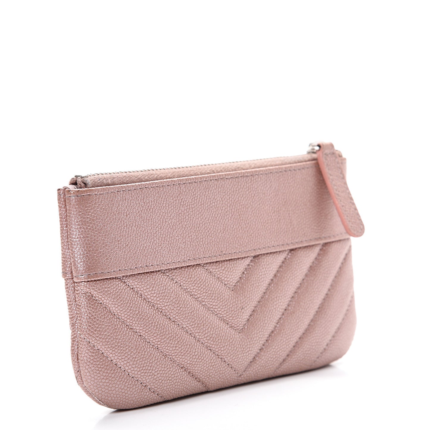 Metallic Caviar Chevron Quilted Small Vintage Mademoiselle Cosmetic Case Pink
